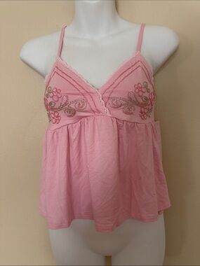 Pink Embroidered Cami Tank Top